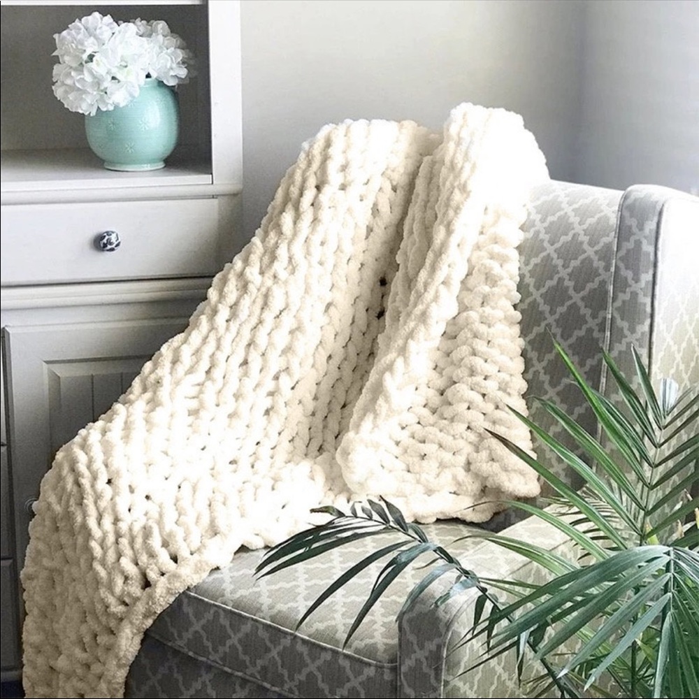 NEW - Ivory Chunky Knit Blanket *Handmade by Me!*